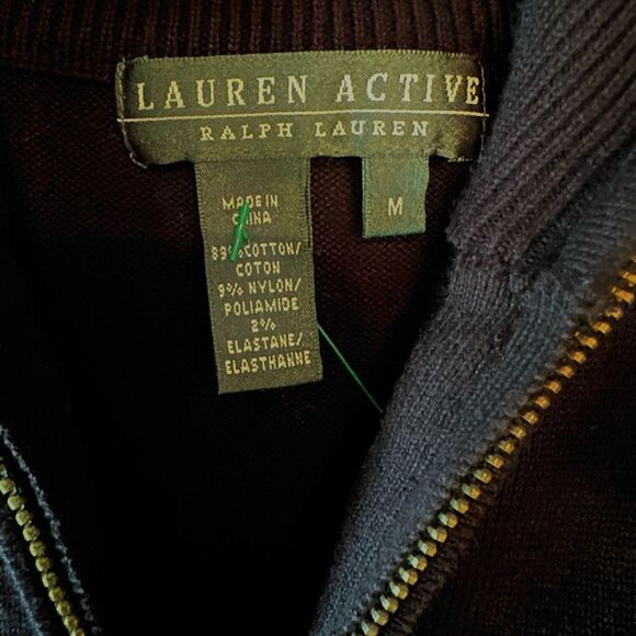 Lauren Ralph Lauren Embroidered Logo Crest NWOT Black 1/4-Zip Sweater Size Med - Picture 6 of 9